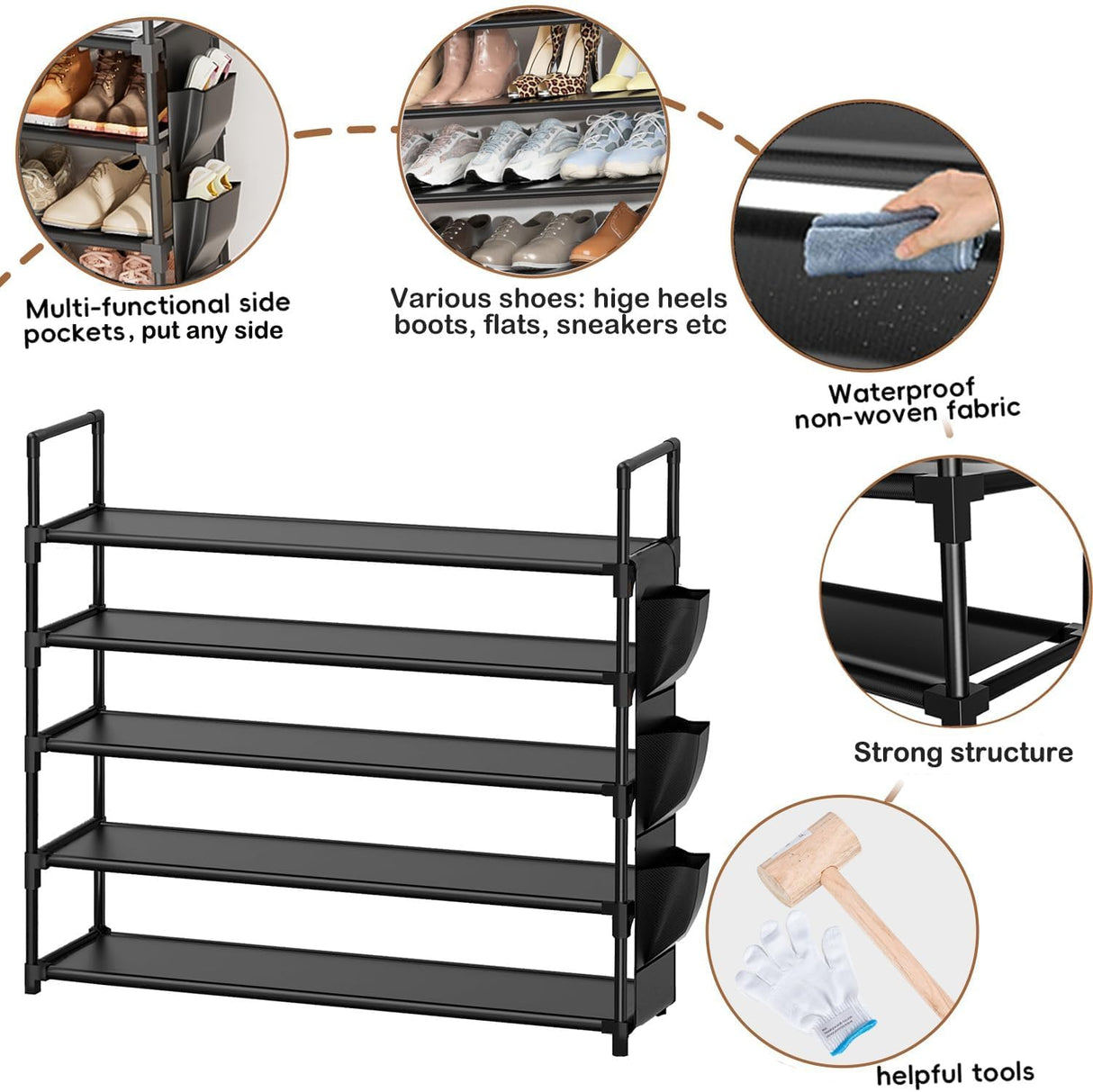 Shoe Rack 5 Tier Shoe Organizer Shoe Storage 20-25 Pairs Shoe Rack for Closet Shoe Rack Organizer Entryway Shoe Holder Space Saving Shoe Shelf Shoe Stand Large Tall Shoe Tower Bedroom Garage Door