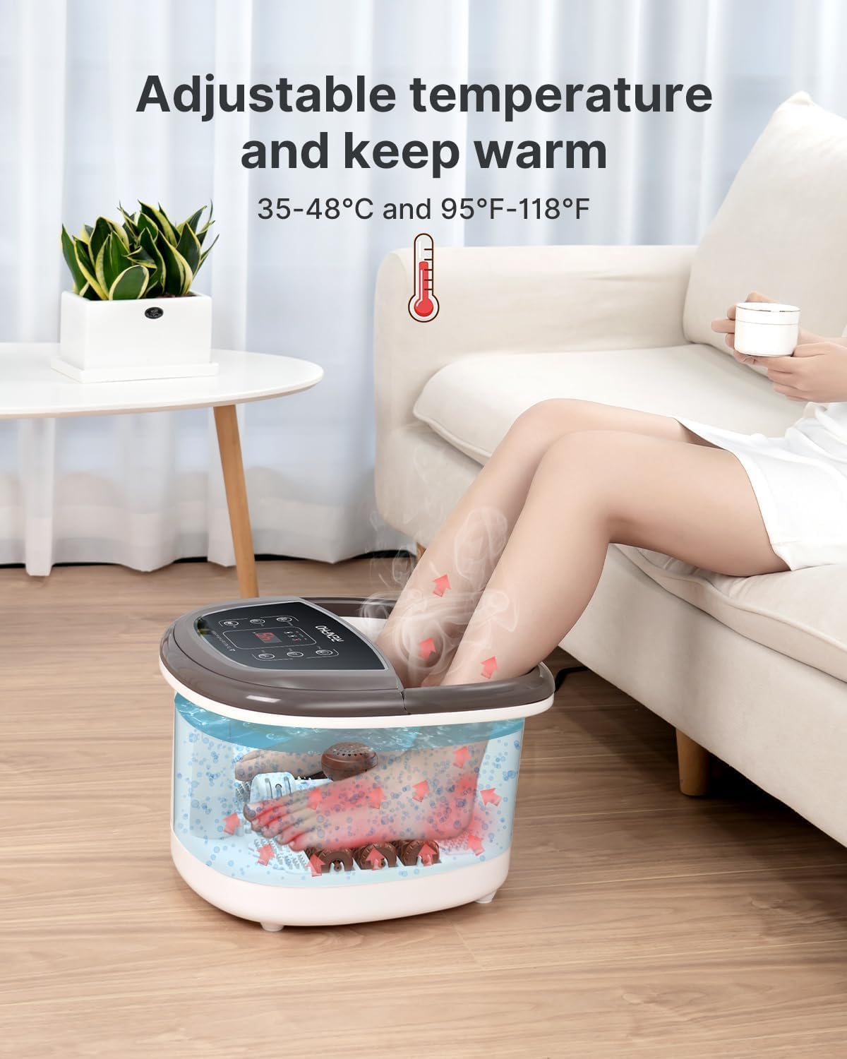 Foot Spa Bath Massager,RENPHO Motorized Foot Spa with Heat and Massage and Jets,Powerful Bubble Jets with Infrared,Shiatsu Foot Spa Massager Corn Rollers,Relieve Feet Muscle Pain