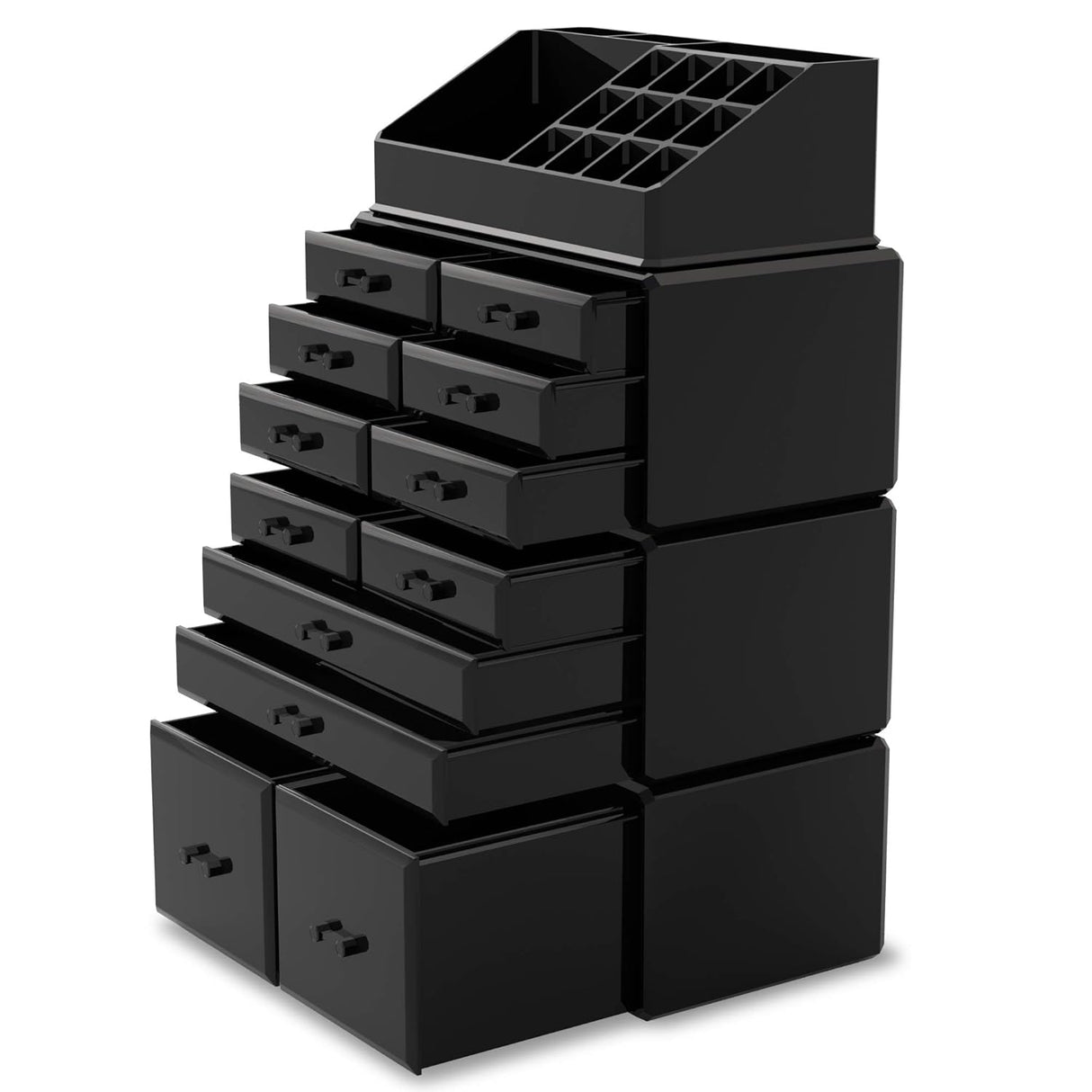 Readaeer Makeup Cosmetic Organizer Storage Drawers Display Boxes Case with 12 Drawers (Black)