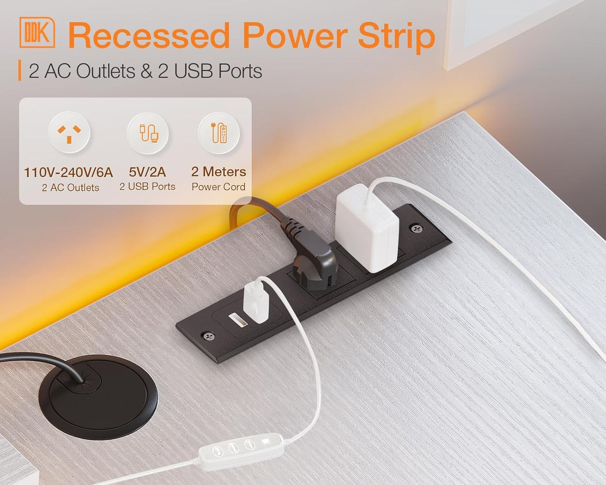 ODK L Shaped Computer Desk with Monitor Stand 140x80cm,Reversible Corner Gaming Desk with LED Lights & Power Outlets& Storage Drawers,for Home Office Writing Study,140 * 80 * 89cm,White