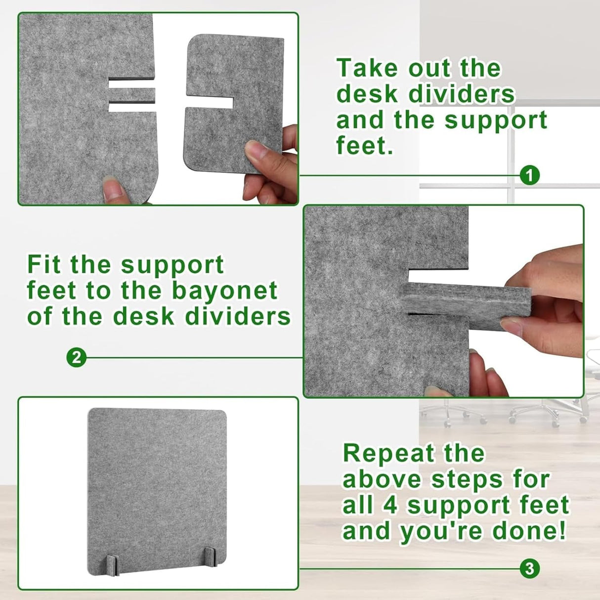 Zeyfon 6Pcs Acoustic Desk Divider Desk Partition 60cm x 60cm Stand Up Freestanding Desk Privacy Panel Noise and Visual Distractions Reducing Table Divider for Student Reception Area Office,Light Grey