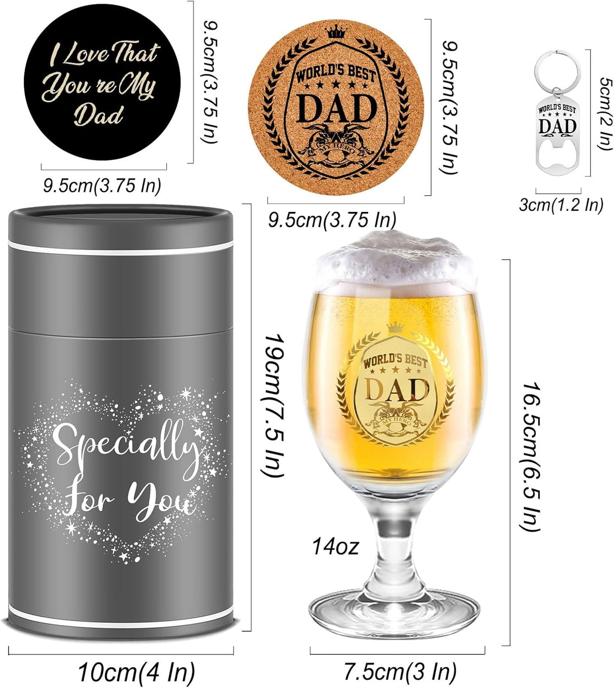 Yalucky Personalised Gifts Dad Beer Glasses Presents for Dad Gifts from Daughter Son Father's Day Daddy Gifts Christmas Birthday Gifts for Men Dad Birthday Gifts Mens Gift Set