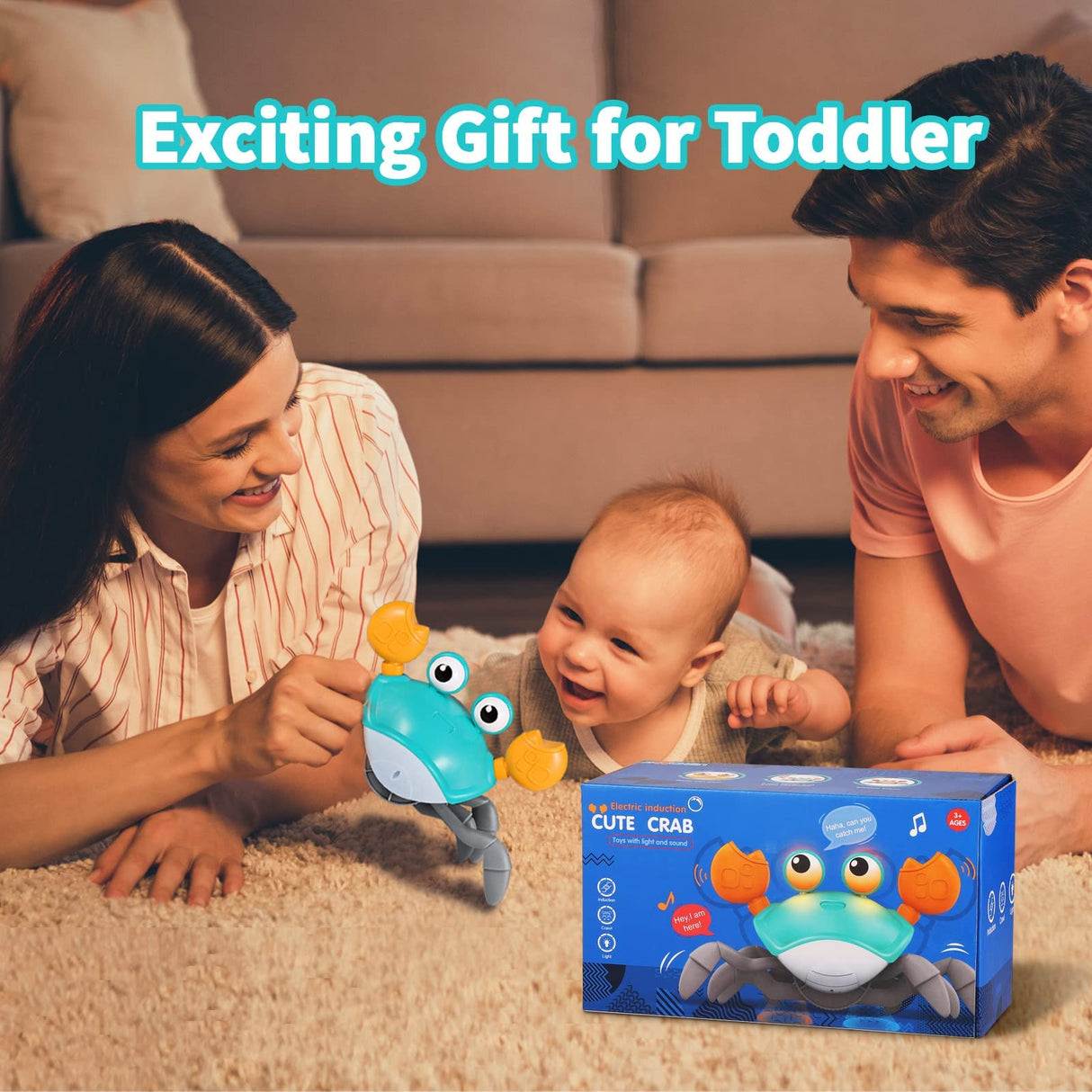 Crawling Crab, Tummy Time Baby Toys, Sensing Interactive Walking Dancing Toy with Music Sounds & Lights, Infant Fun Birthday Gift Toddler Boy Girl (Cute Green)