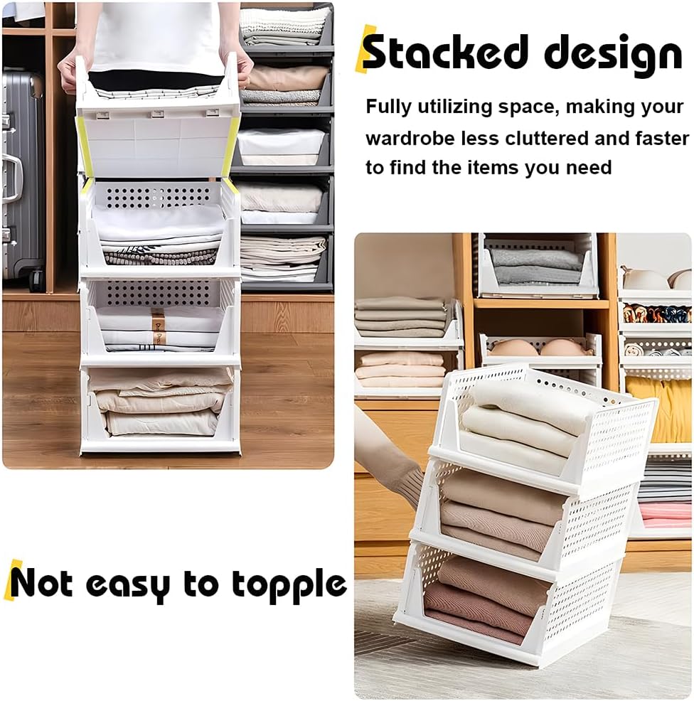 5Pack Plastic Storage Boxes, Foldable Drawer Boxes, Stackable Wardrobe Organiser, Shelf Storage Box, Shelf Baskets, Wardrobe, Stacking Drawers, Storage Boxes, for Kitchen, Bedroom