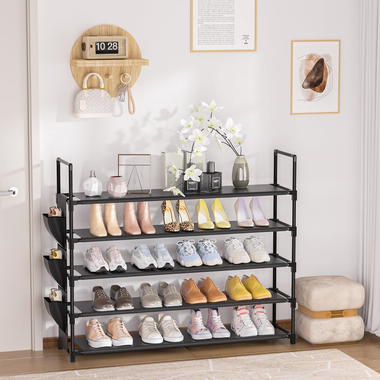 Shoe Rack 5 Tier Shoe Organizer Shoe Storage 20-25 Pairs Shoe Rack for Closet Shoe Rack Organizer Entryway Shoe Holder Space Saving Shoe Shelf Shoe Stand Large Tall Shoe Tower Bedroom Garage Door