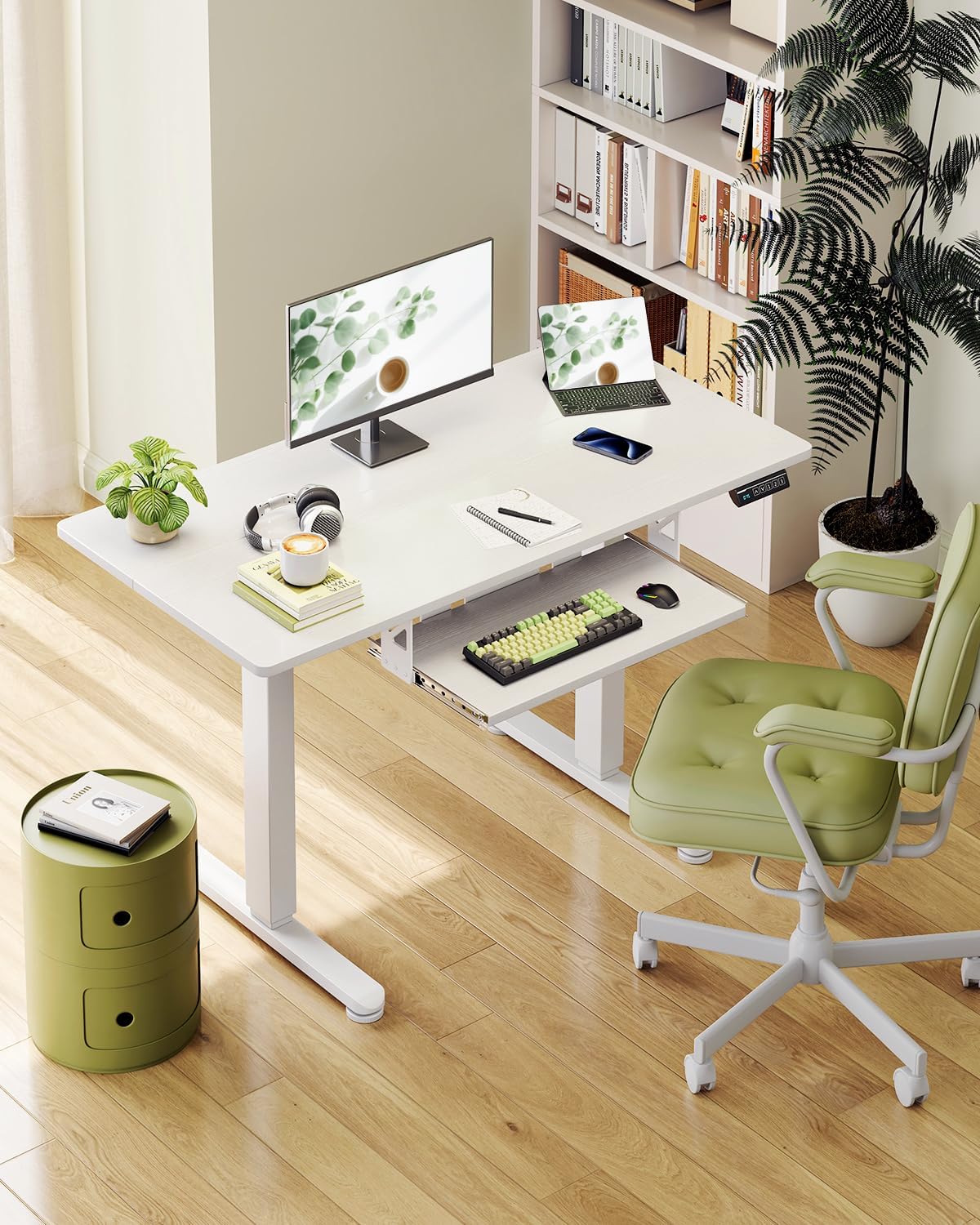 ODK Electric Standing Desk with Keyboard Tray & Memory Control,72-118cm Height Adjustable Sit Stand Desk,Ergonomic Computer Desk for Home Office,100 * 50cm,White