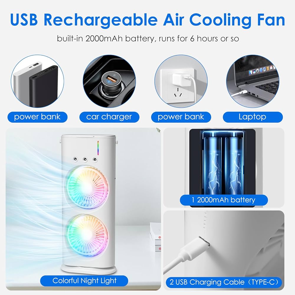 Mobile Air Conditioner with Remote Control, USB Portable Air Cooler, Mini Air Conditioner, Portable Air Cooler Fan, 3 Wind Speeds, Spray Function, 7 Colours Light