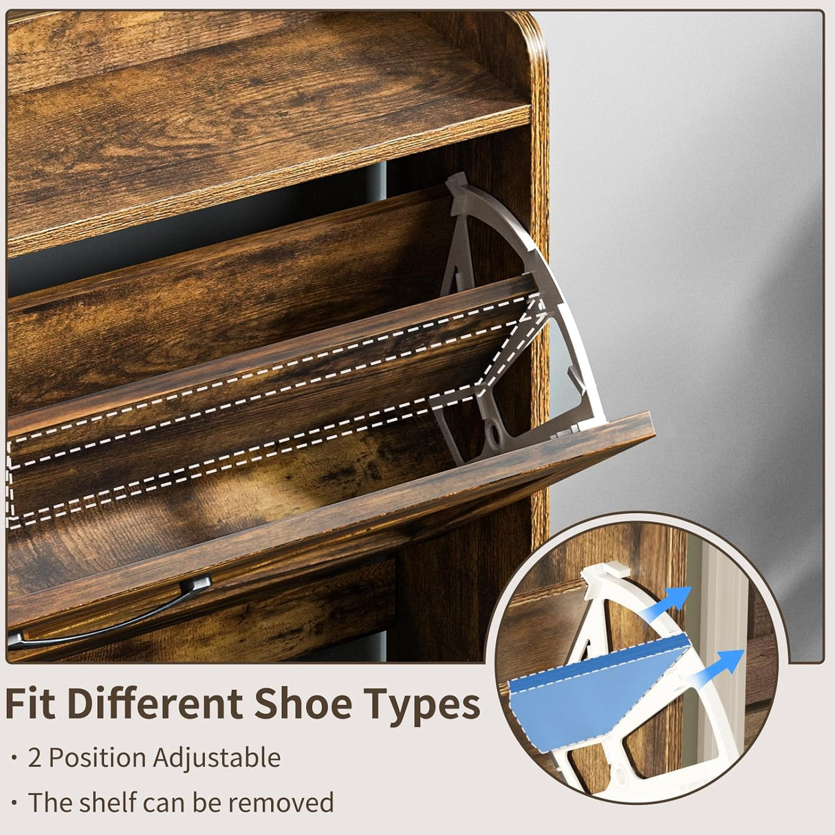 Lumoti Shoe Storage Cabinet with 2 Flip Drawers, Freestanding Shoe Organizer with Metal Legs for Entryway, Narrow Shoe Rack Cabinet, Rustic Brown (Rustic Brown)