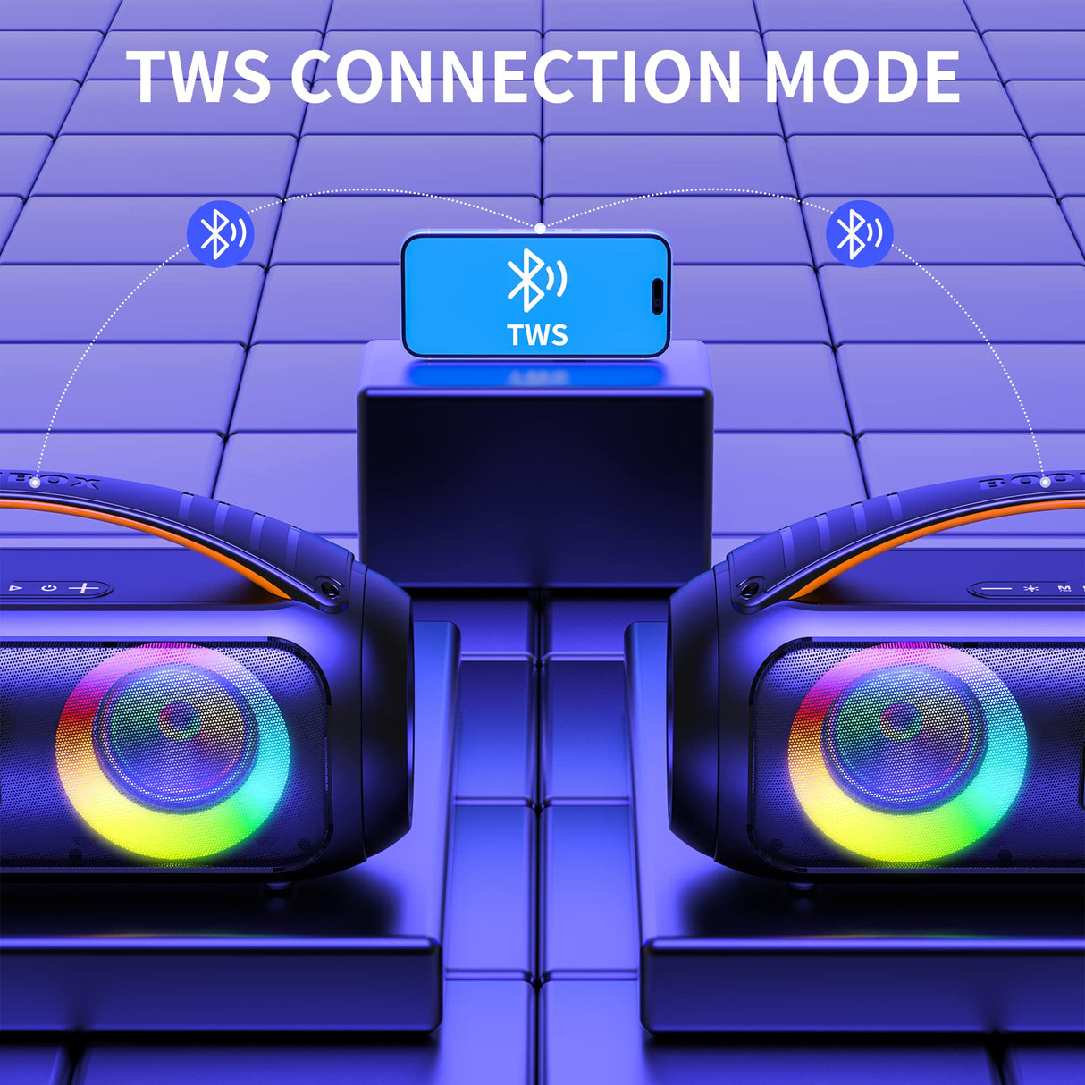 Karaoke Machine with Dual Microphones and Dazzling Lights,IPX5 Waterproof Bluetooth Speaker with Remote Control for Outdoor,Portable Boombox Support AUX/TF Card/TWS