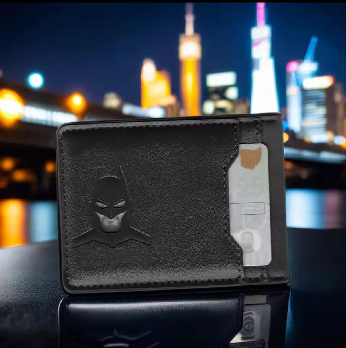 Bat Wallet, Personalized Leather Slim 2 Pocket Superhero Mask Card Holder (Buy 2, Get 2 FREE)