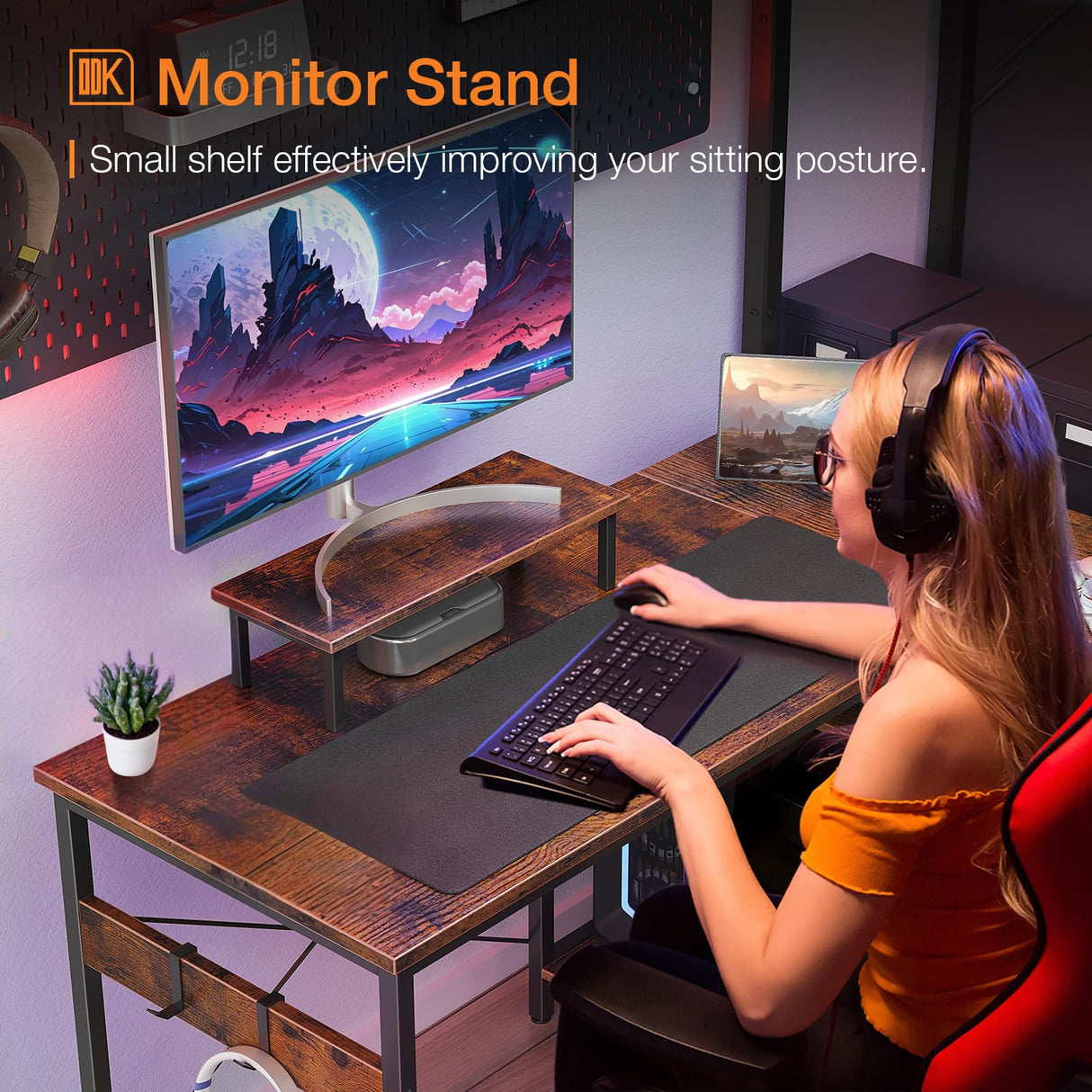 L Shaped Computer Desk with Reversible Storage Shelves, L-Shaped Desk 118 * 80 * 86.4cm Corner Desk with Monitor Stand for Small Space, Modern Writing Table for Home Office Desk, Rustic Brown