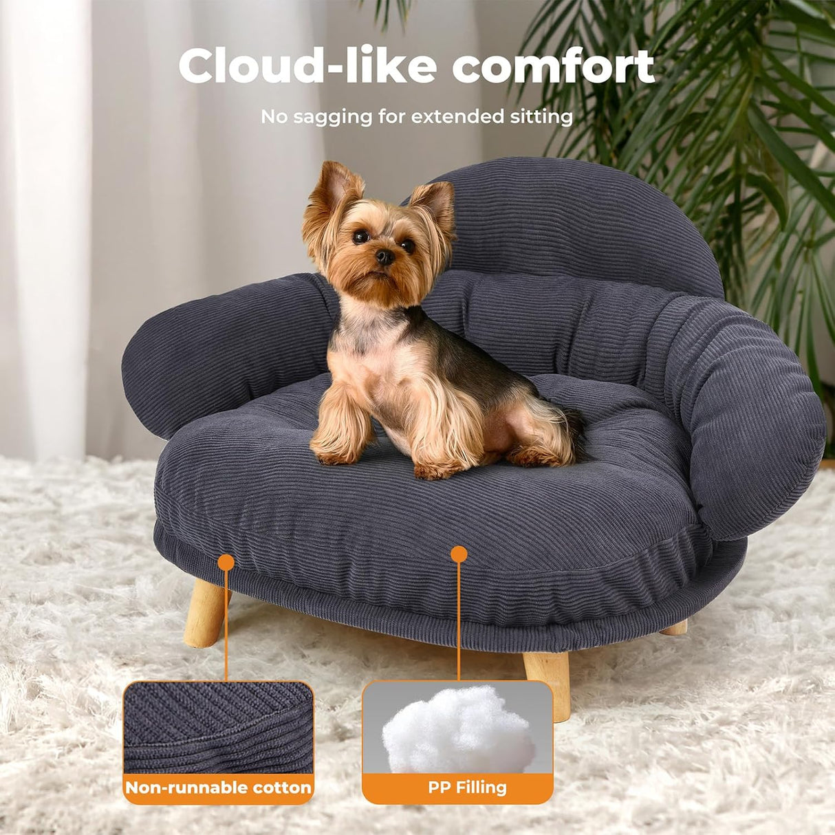 PaWz Pet Sofa Dog Cat Elevated Raised Couch Bed, Durable Soft Couch Chair Kitten Lounge Sofa Bed with Removable Cushion Seat Washable Cover, Luxury Plush Sofa Stool Bed for Dogs Cats with Wooden Frame