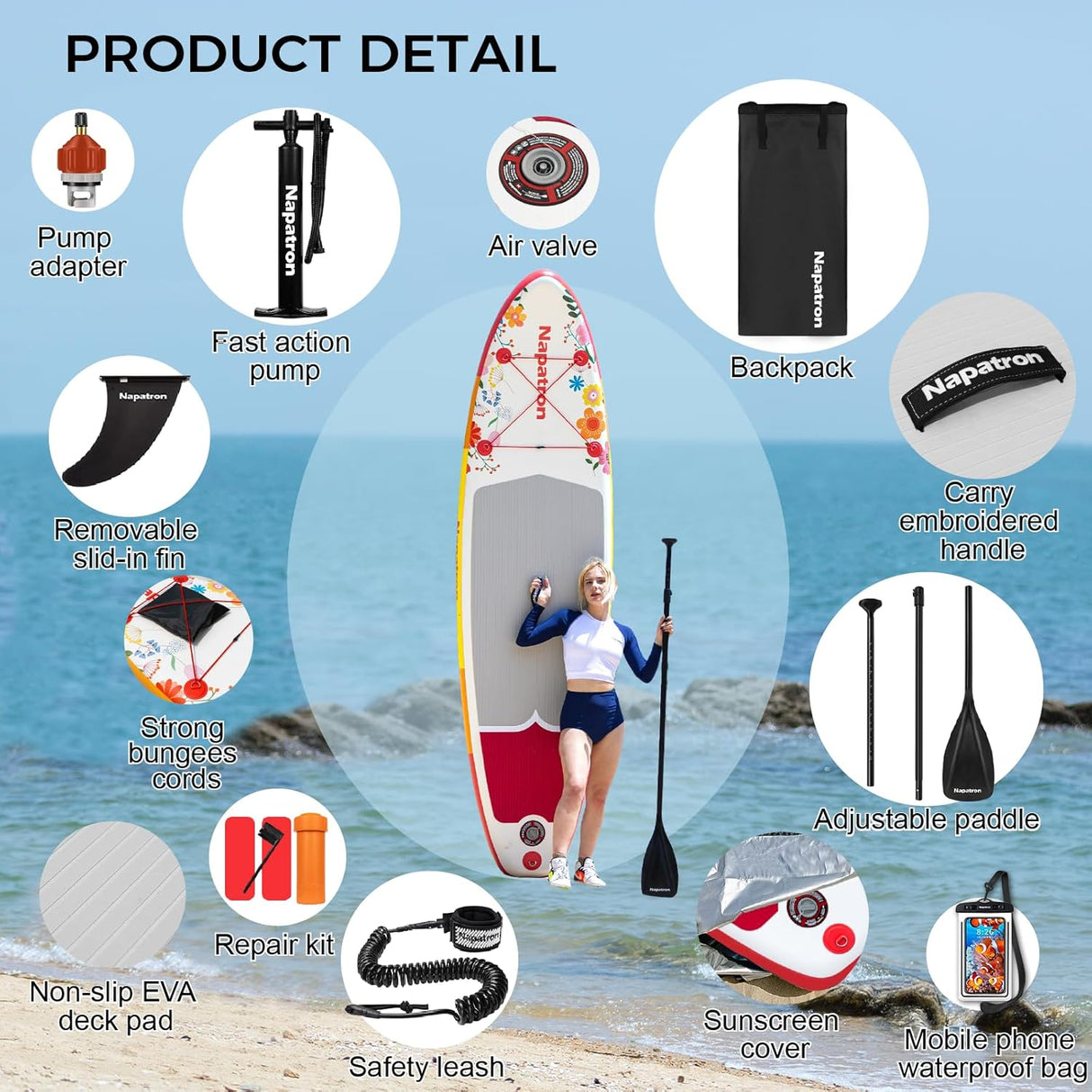 Napatron 10' Inflatable Paddle Board, 32'' Widened Design Paddle Board, Premium Paddleboard,sup Accessories, Sunscreen Cover, Fast Pump, Suitable Paddle Boards for Youth and Adults