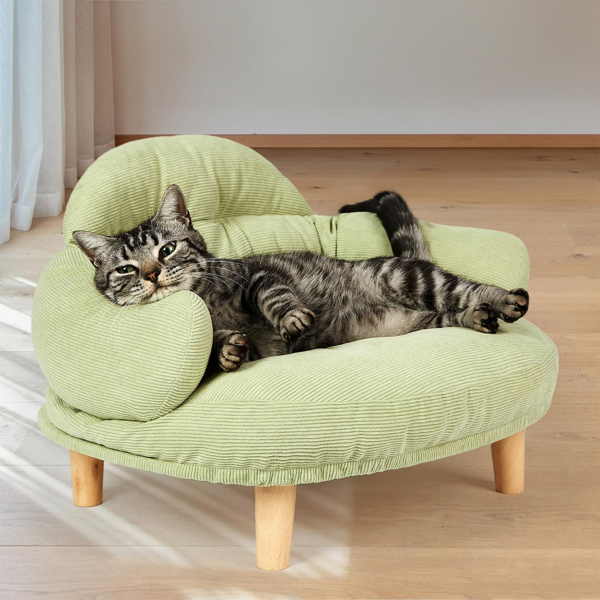 PaWz Pet Sofa Dog Cat Elevated Raised Couch Bed, Durable Soft Couch Chair Kitten Lounge Sofa Bed with Removable Cushion Seat Washable Cover, Luxury Plush Sofa Stool Bed for Dogs Cats with Wooden Frame