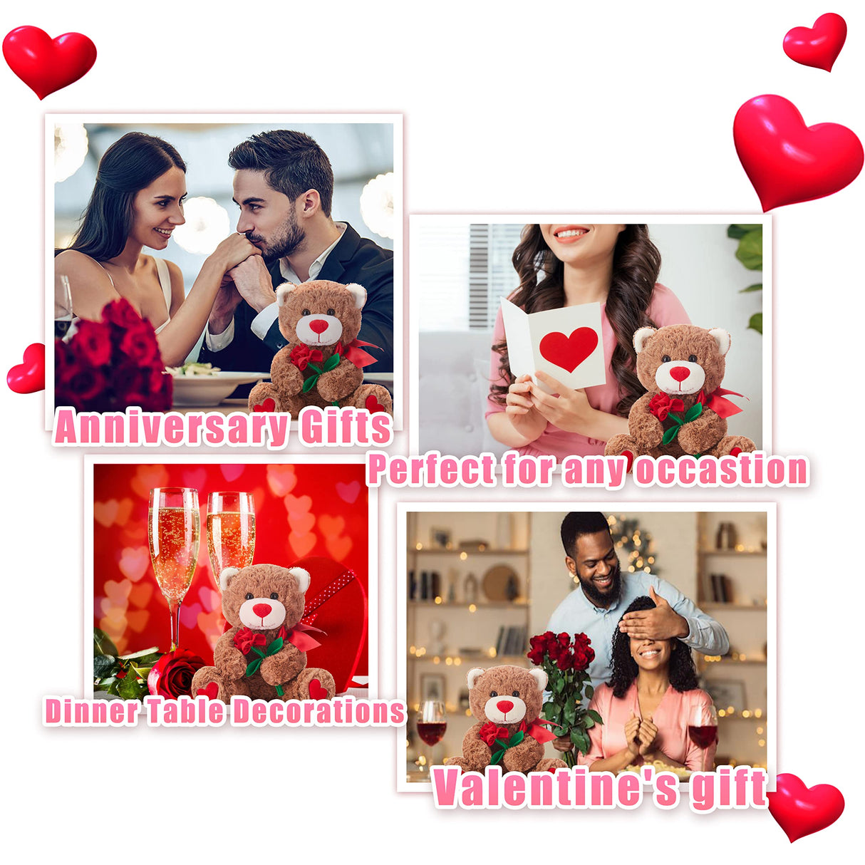 Bear Stuffed Animal Love Plush Toy with Bow for Valentine Day,Cute 10.6" Plushie with Rose Soft Small Cuddly Toy,Valentineās Day Gifts for Girlfriend Boyfriend Her Girls Boys (Bear)