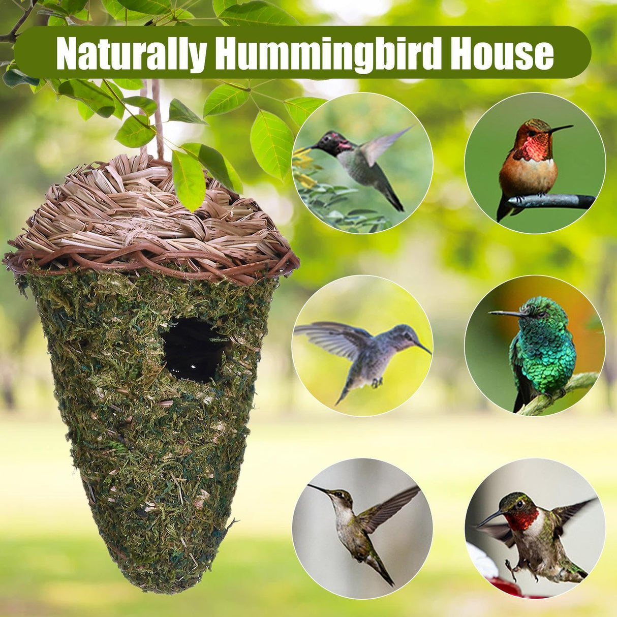 Natural Hummingbird Nest, Grass Bird House, Breathable Handwoven Protection, Hummingbird Sleeping Bags, Dangling Bird Houses for Branches, Tree