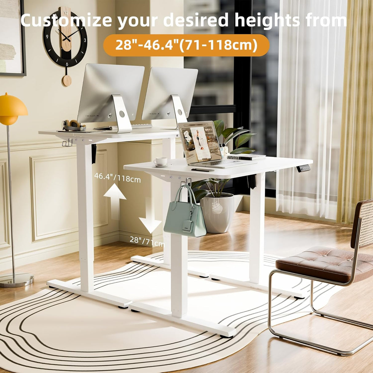 ERGOMAKER Electric Standing Desk 80x60cm (31"x23.6"), Height Adjustable Sit Stand Desk with Splice Board for Home Office, Computer Desk Memory Preset (White Frame + White Desktop)