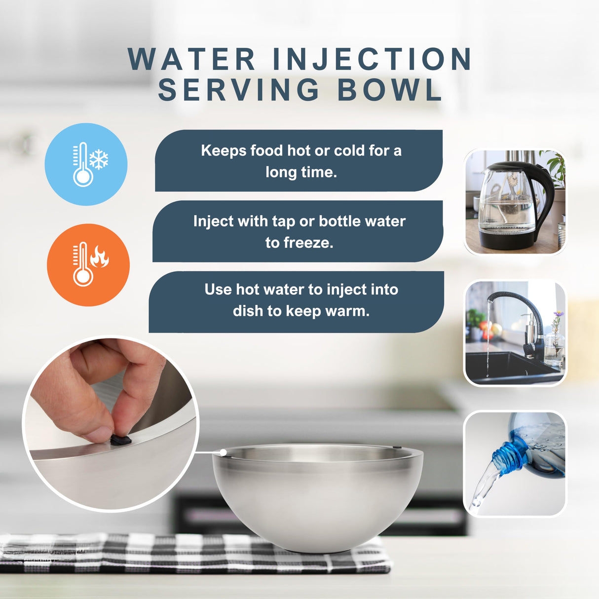 Dip Chiller Bowl - Large 35oz Capacity - Frozen Ice Stainless Steel Serving Bowl - Insulated Dip Dish Platter Keeps Salsa, Guacamole, Condiments, Sauces, Salad & Food Hot or Cold