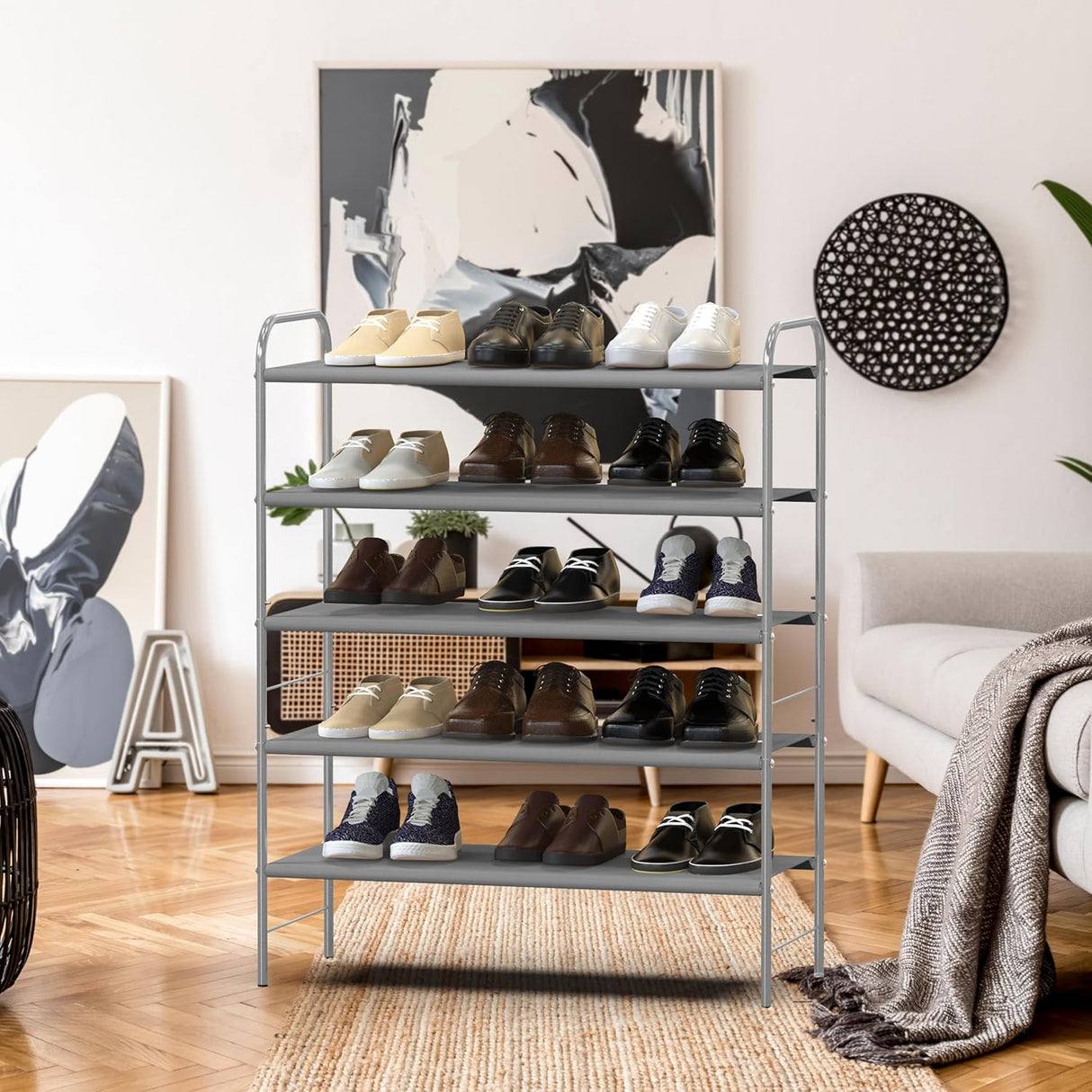 Simple Houseware 5-Tier Shoe Rack Storage Organiser, Grey