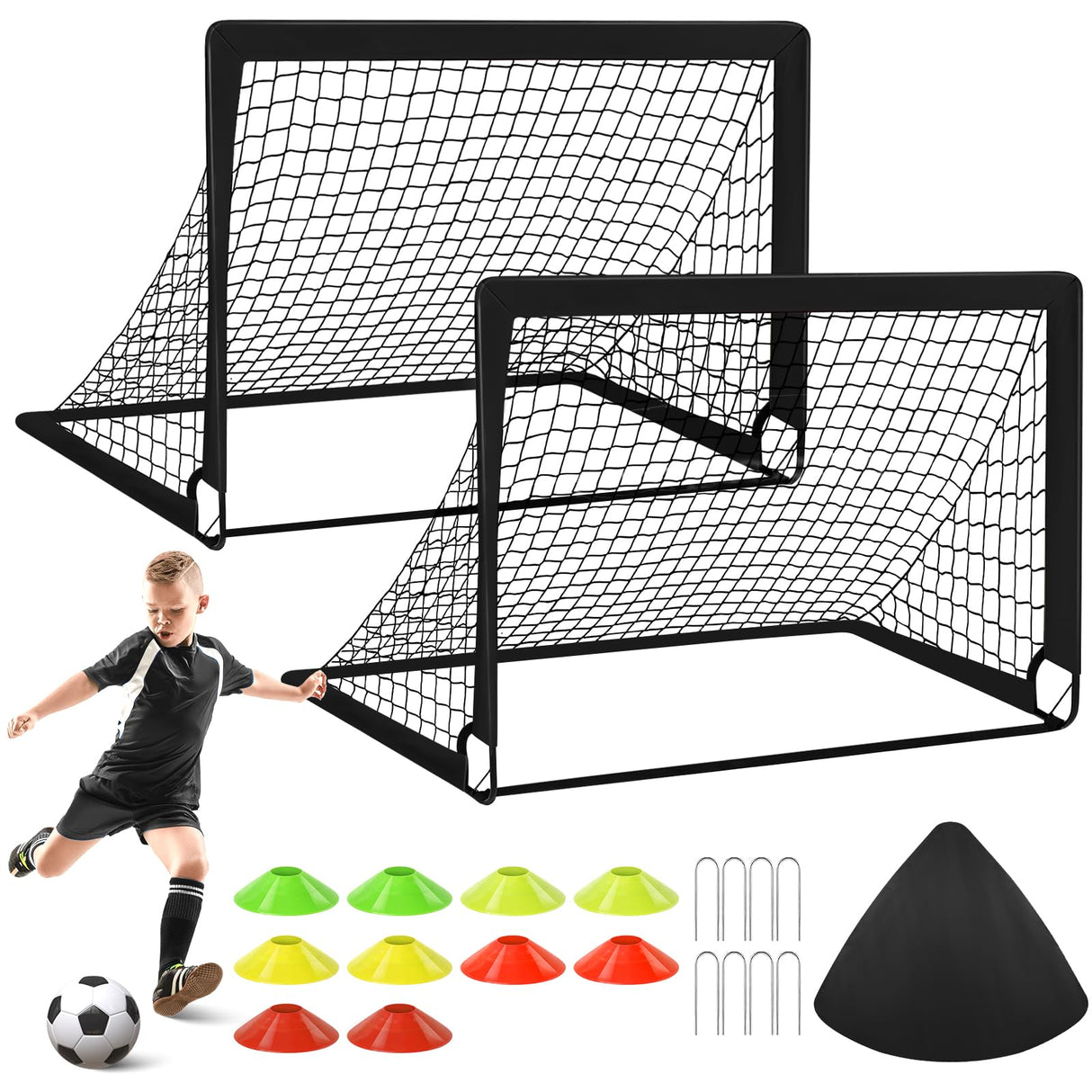 Soccer Goals with Portable Bag, Soccer Nets for Backyard with 10 Cones, Kids Soccer Goals, Soccer Training Equipment for Kids, Youth Games, Sports, Fit for Family Game Play