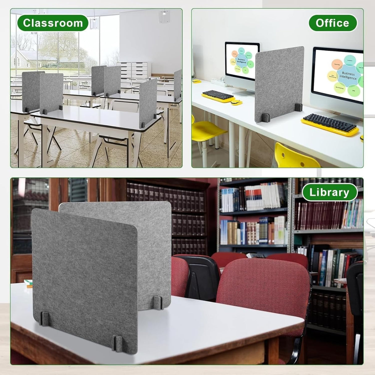 Zeyfon 6Pcs Acoustic Desk Divider Desk Partition 60cm x 60cm Stand Up Freestanding Desk Privacy Panel Noise and Visual Distractions Reducing Table Divider for Student Reception Area Office,Light Grey