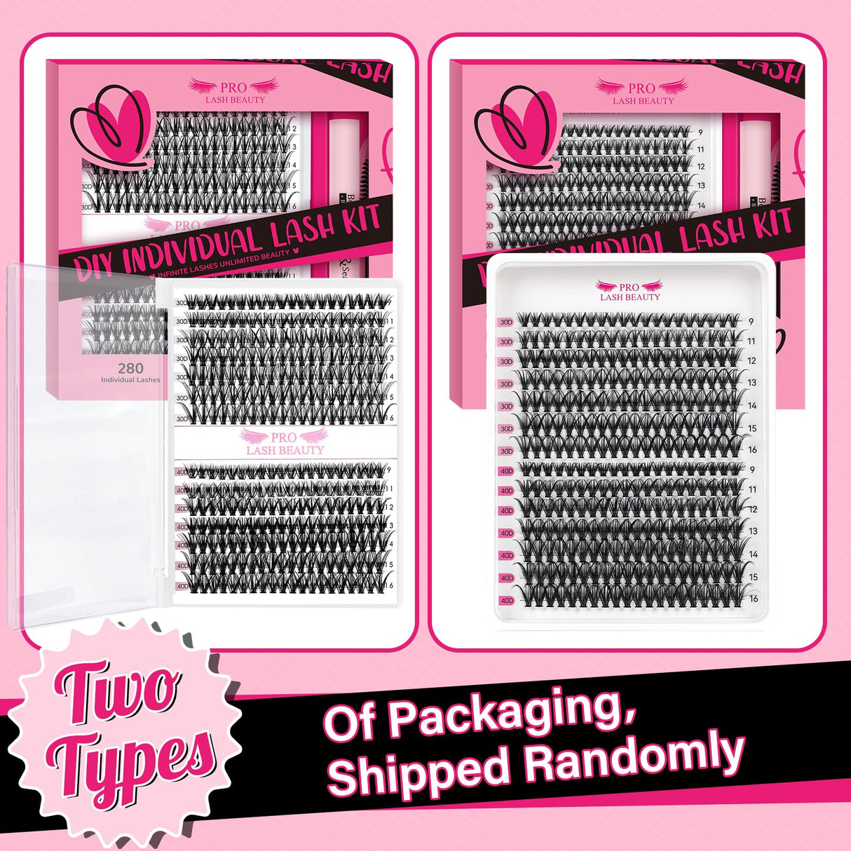 ๐ท๐น๐ถ DIY Lash Extension Kit 280Pcs Lash Clusters Eyelash Extension Kit with Lash Bond and Seal Lash Applicator Individual Lashes Kit Eyelash Brush DIY Various Styles Easy to Apply at Home(30D+40D-9-16mix Kit)