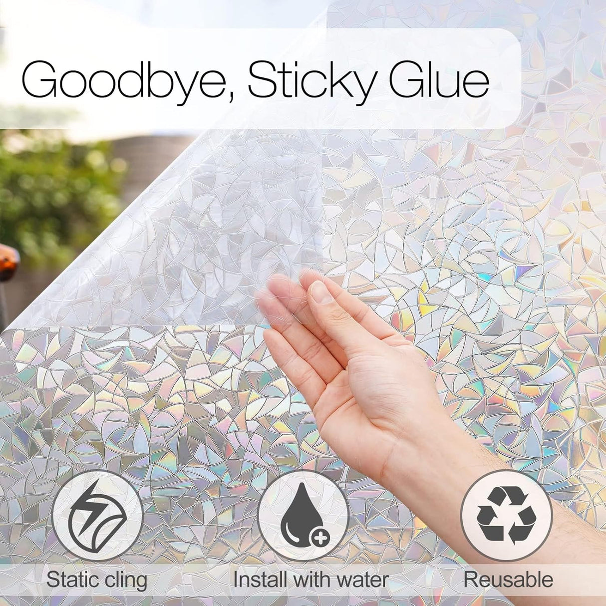 rabbitgoo Window Privacy Film, Rainbow Window Clings, 3D Decorative Window Vinyl, Stained Glass Window Decals, Static Cling Window Sticker Non-Adhesive, 44.5 x 200 cm