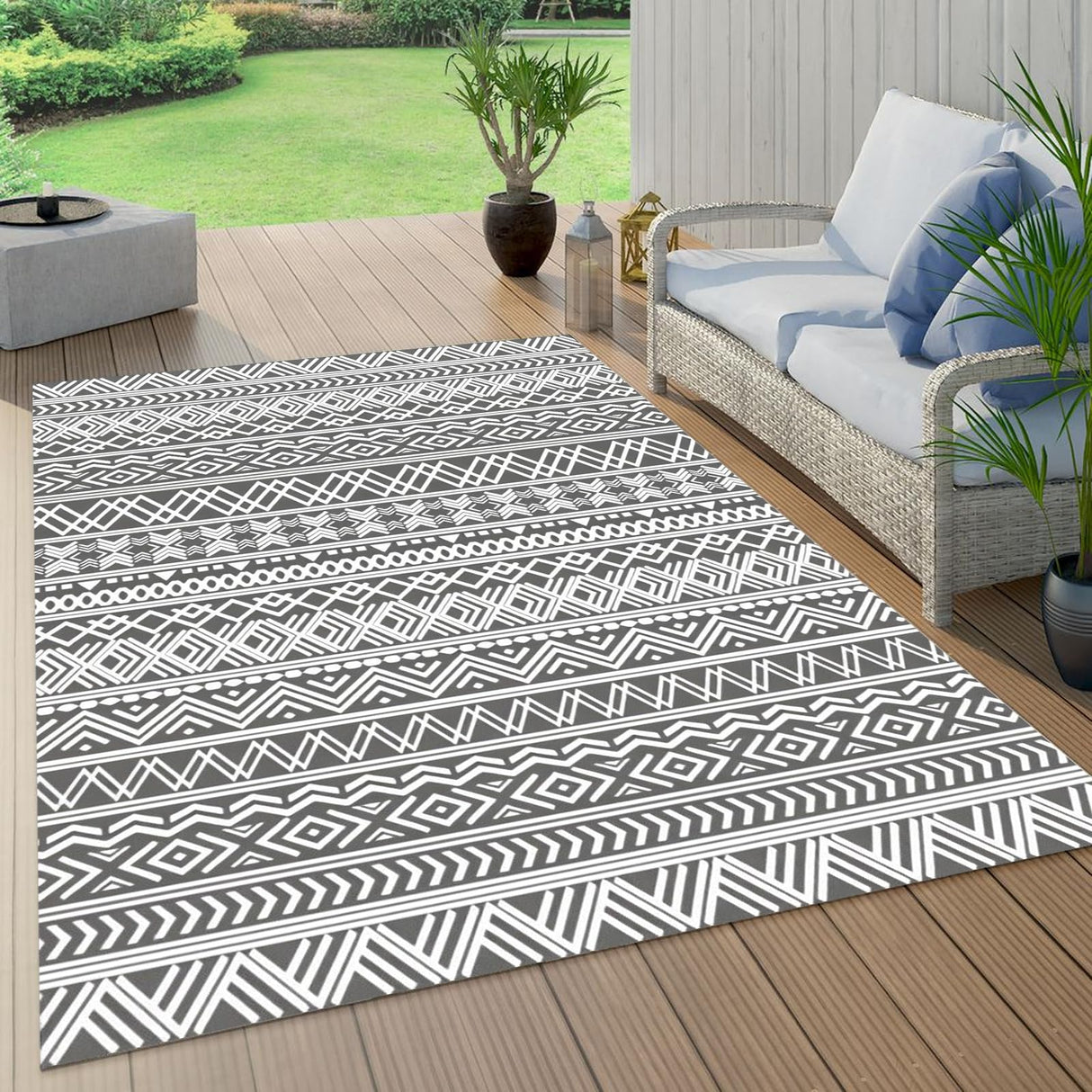 DAWNTREES Large Waterproof Outdoor Rug for Patio, 152×244cm Reversible Mat – Plastic Camping Rug for RV, Porch, Deck, Camper, Balcony (Bohemia, 152×244cm)