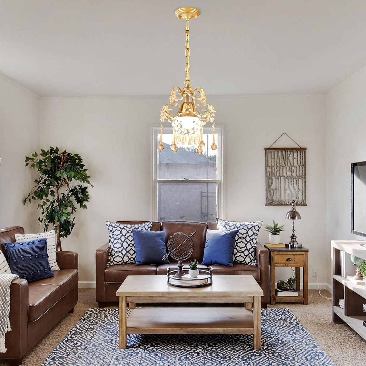 Jiinoo Mini Crystal Chandeliers, Luxury K9 Clear Hanging Crystal Chandelier Light, Pendant Light Ceiling Fixtures for Staircase Hallway Entryway Dining Room Office Porch Foyer Closet Kitchen