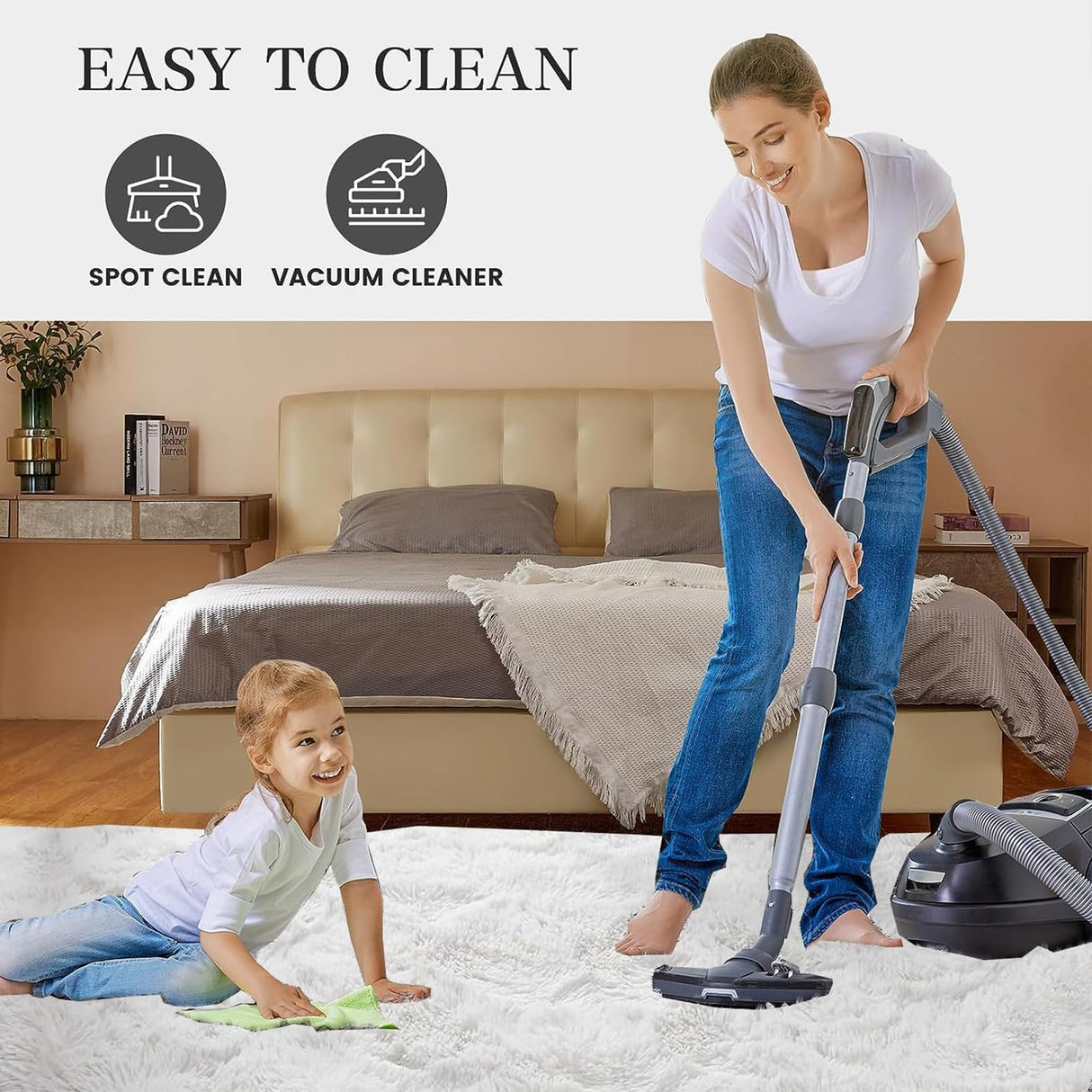 Large Area Rugs for Living Room, Ultra Soft Indoor Modern Fluffy Bedroom Carpets, Washable Furry Throw Rugs Area Carpets for Children Bedroom Home Decor Nursery Rug (White,140 x 200 CM)