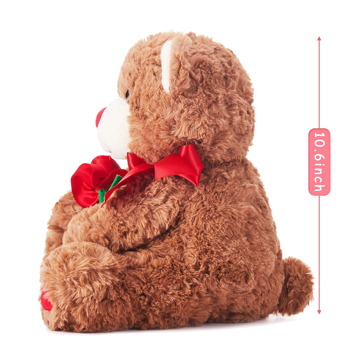 Bear Stuffed Animal Love Plush Toy with Bow for Valentine Day,Cute 10.6" Plushie with Rose Soft Small Cuddly Toy,Valentineās Day Gifts for Girlfriend Boyfriend Her Girls Boys (Bear)