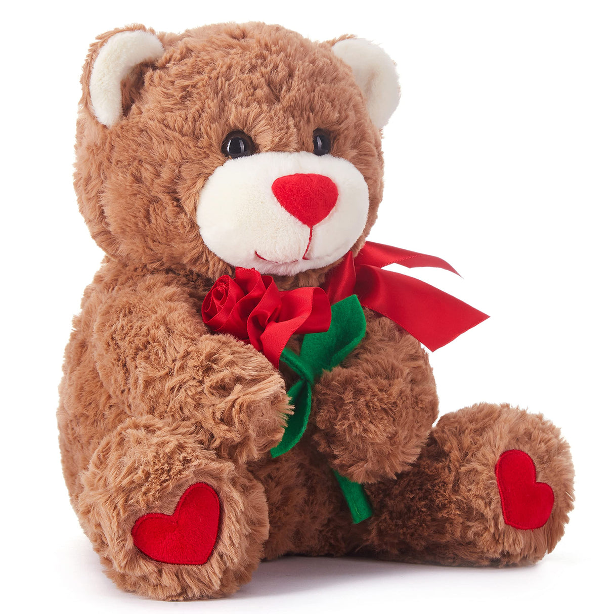 Bear Stuffed Animal Love Plush Toy with Bow for Valentine Day,Cute 10.6" Plushie with Rose Soft Small Cuddly Toy,Valentineās Day Gifts for Girlfriend Boyfriend Her Girls Boys (Bear)