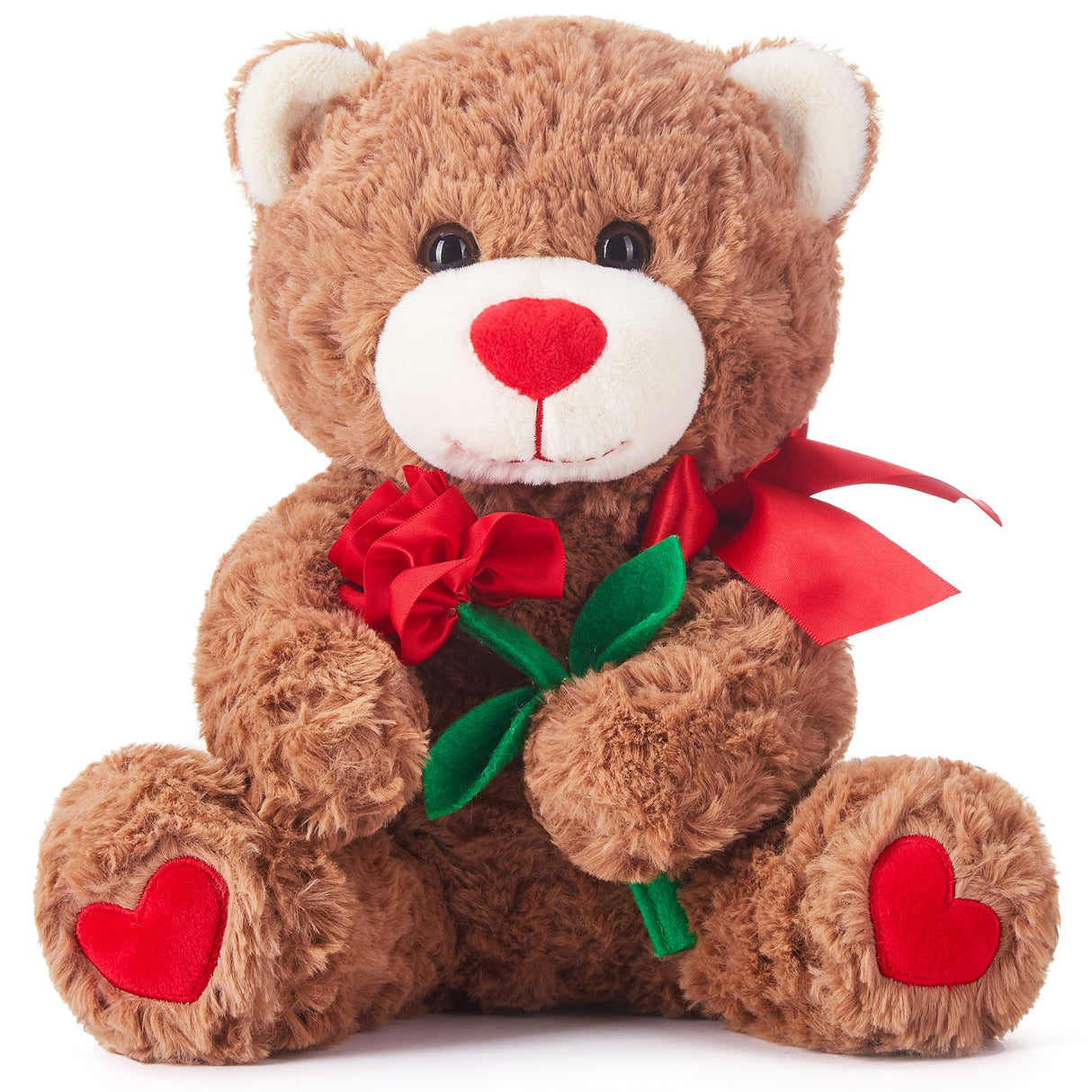 Bear Stuffed Animal Love Plush Toy with Bow for Valentine Day,Cute 10.6" Plushie with Rose Soft Small Cuddly Toy,Valentineās Day Gifts for Girlfriend Boyfriend Her Girls Boys (Bear)
