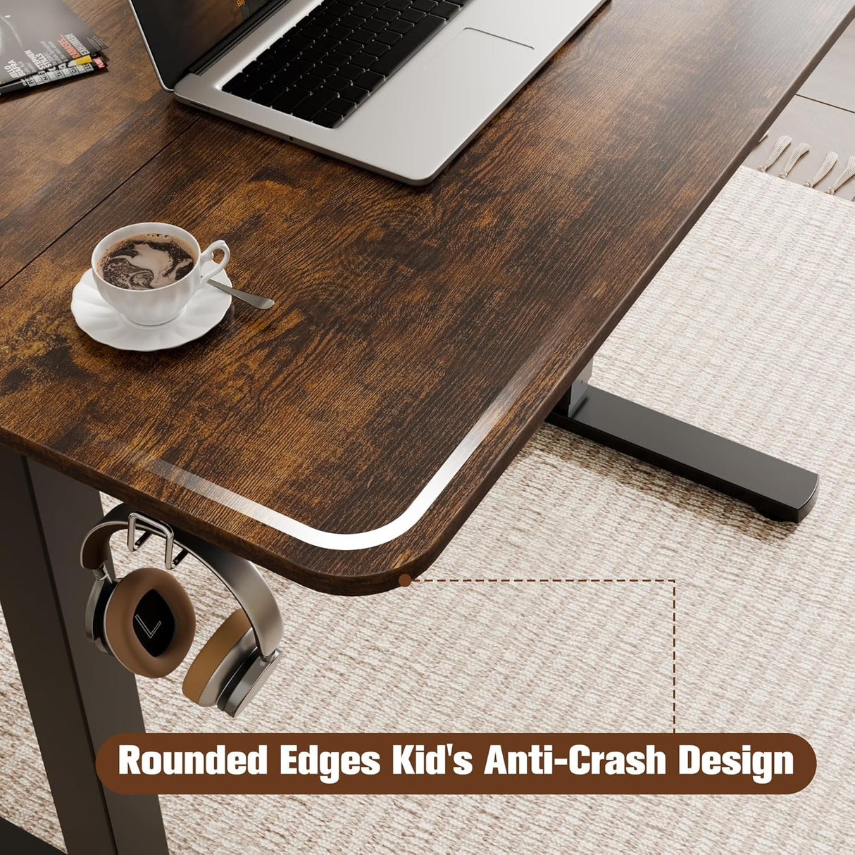 ERGOMAKER Electric Standing Desk 90x60cm (35.4"x23.6"), Height Adjustable Standing Desk with Splice Board, Sit Stand Desk with Hook and Memory Smart Handset(Black Frame + Rustic Brown Desktop)