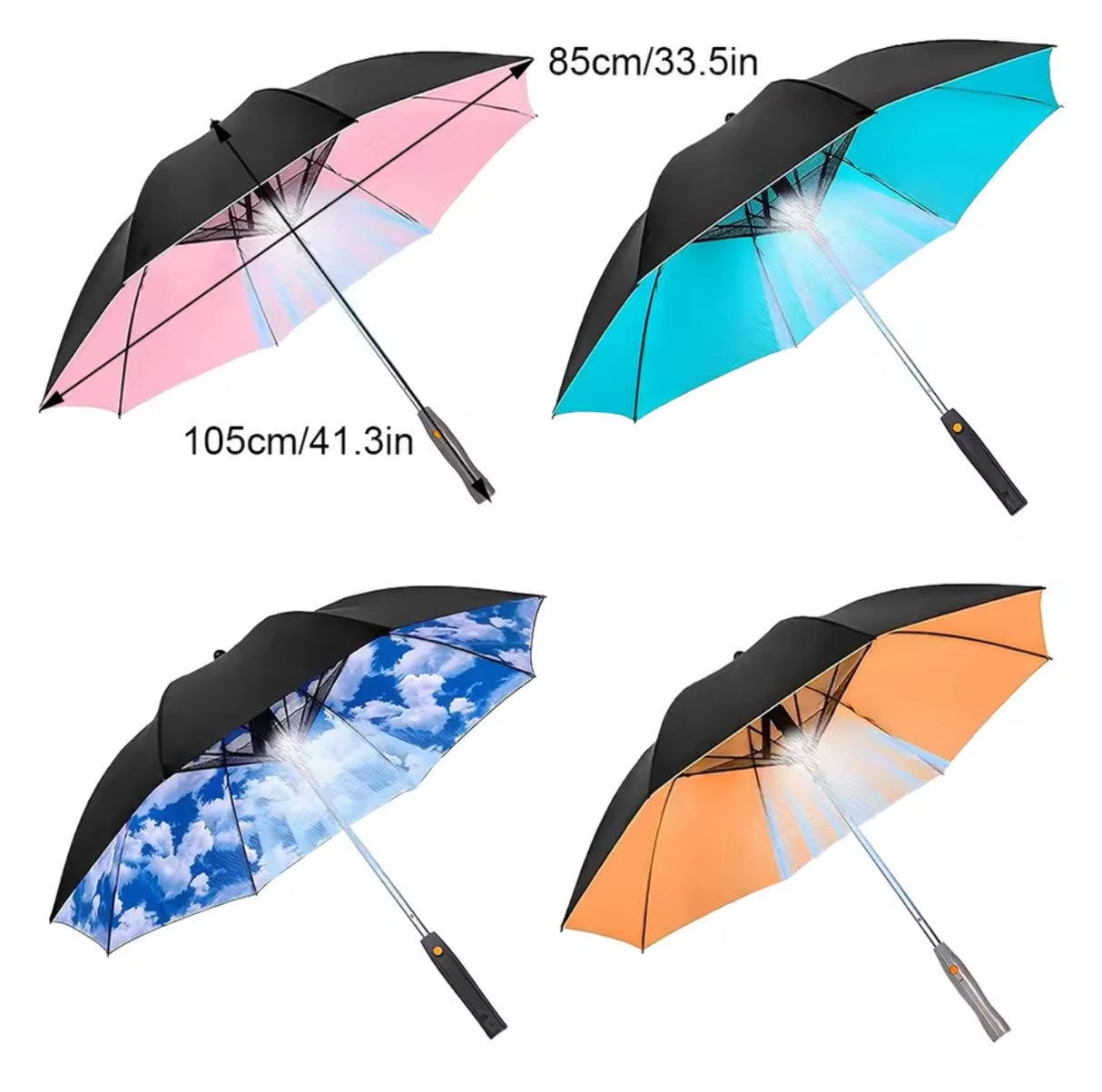 Portable Umbrella For Outdoor Protection | Waterproof Materials 3-in-1 Umbrella With Fan And Sprayer Blue and white cloud