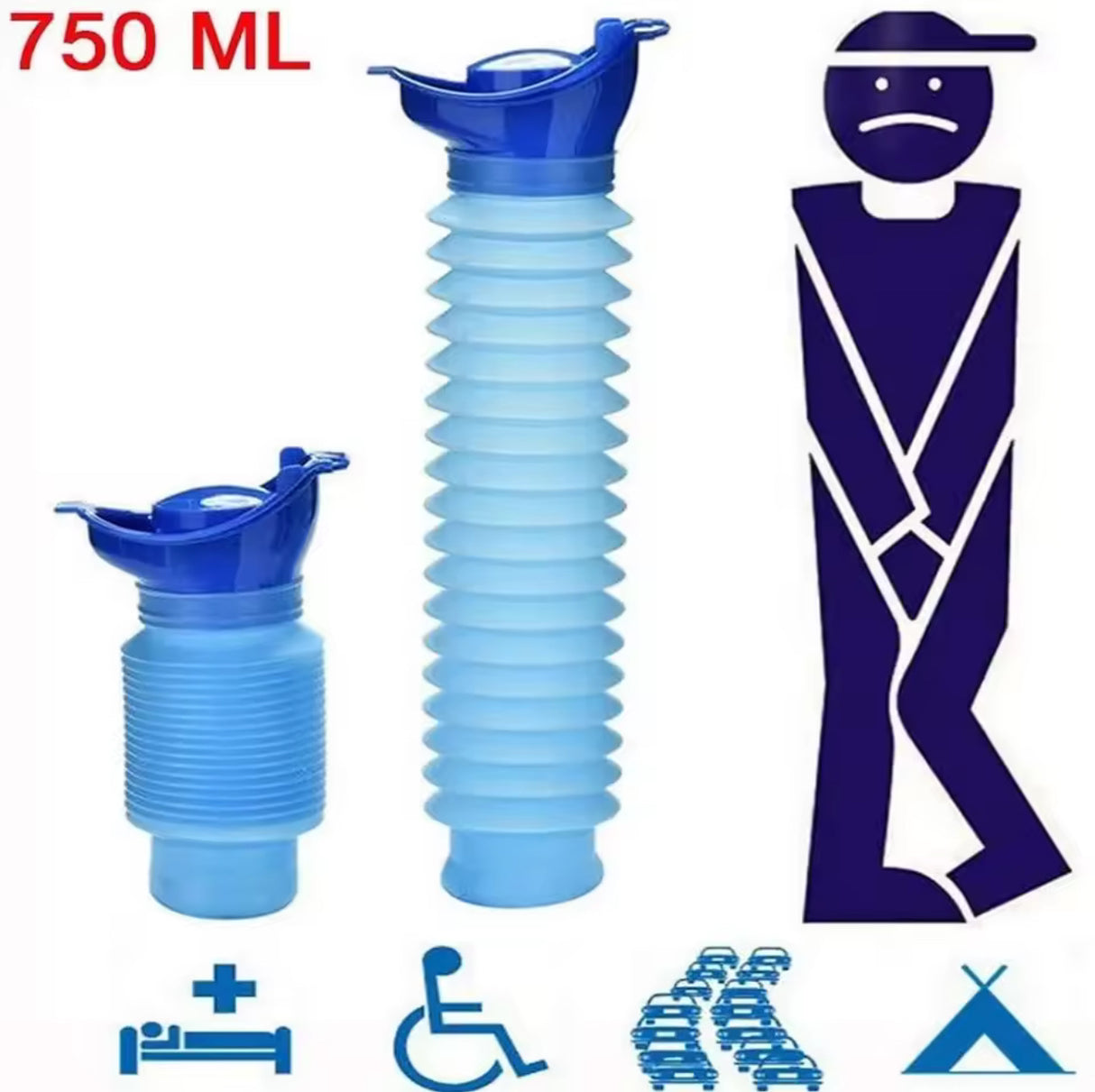 750ml Outdoor Portable Car Urinal Telescopic Squat-free Female Boys And Children Travel Camping Hiking Emergency Urinal Foldable
