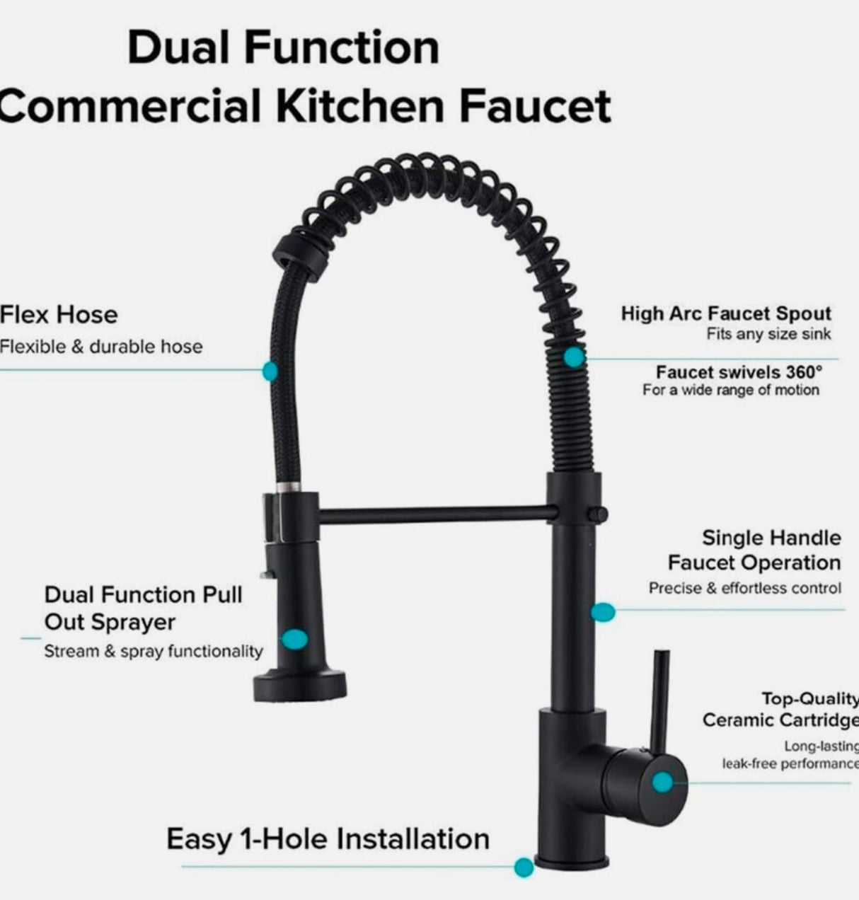 WELS Kitchen Mixer Taps Black Pull Out Sink Taps 360° Swivel Single Lever Faucet