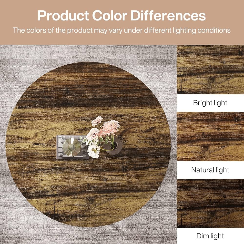 31.7" Round Coffee Table, Industrial 2-Tier Circle Coffee Table with Storage Shelves, Modern Wooden Accent Center Table Sofa Side Table for Living Room, Home Office, Wooden Grain