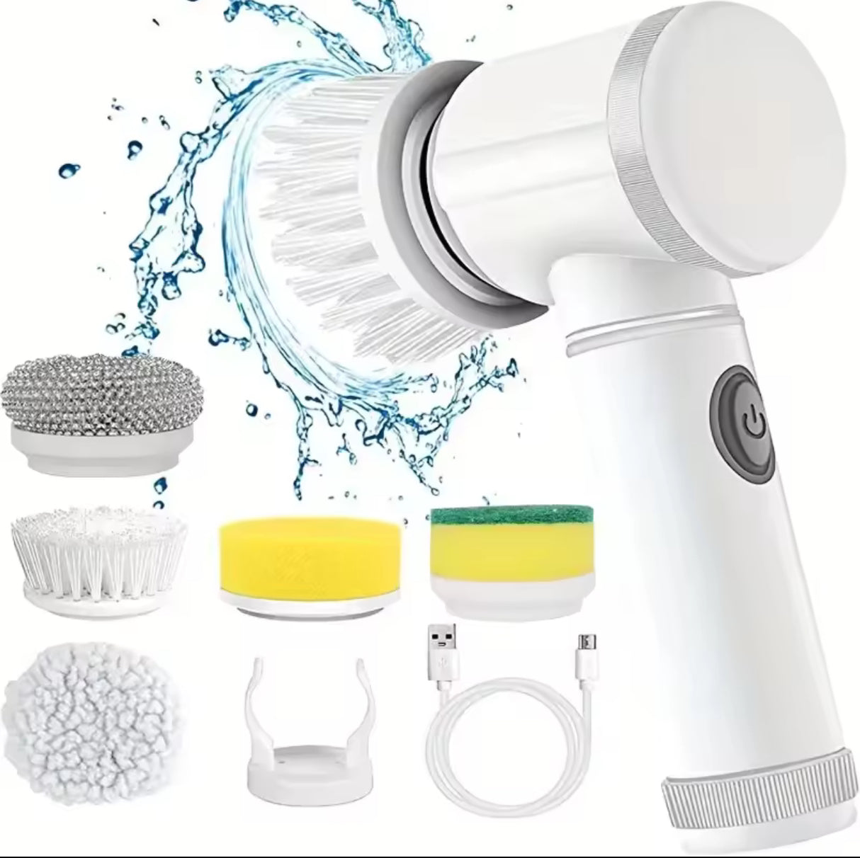 Cordless electric rotary scrubber with 5 replaceable brush heads, rechargeable bathroom and kitchen tile cleaning brush