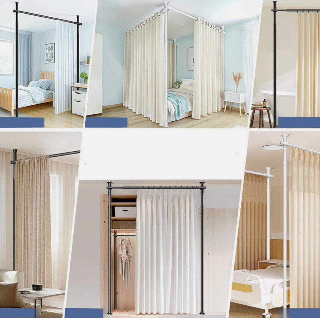 Large Room Divider Panel Privacy Partition Divider Screen Rod 1.1-3m Adjustable