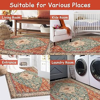 Soft Boho Area Rug, Non-Slip, Washable Carpet for Living Room/Bedroom/Dining/Office