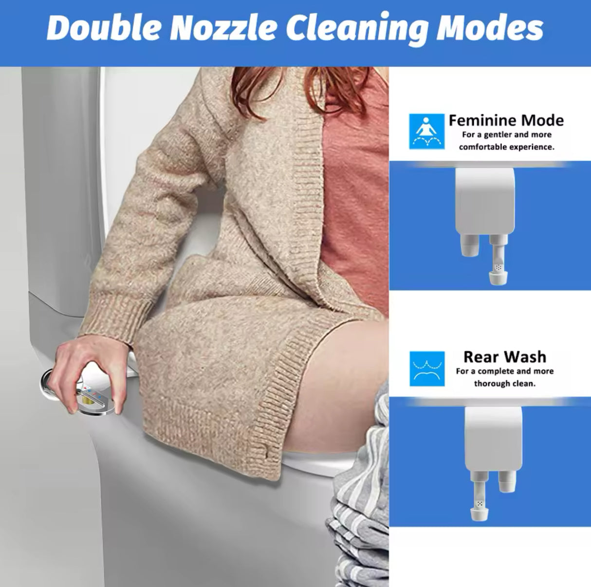 Bidet Toilet Seat New Lightweight Ultra-thin Non-Electric Double Nozzle Adjustable Water Pressure