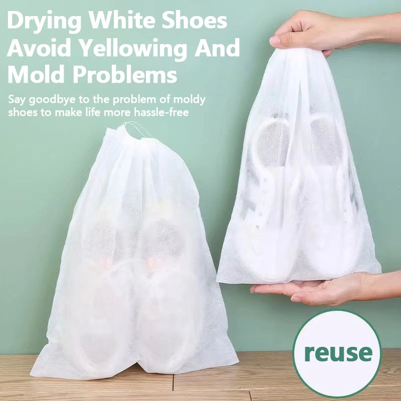 Portable Shoe Storage Drawstring Eco Storage Bag for Sundries Non-woven Bag Cover Anti-yellow White Shoe Dustproof Shoe Cover