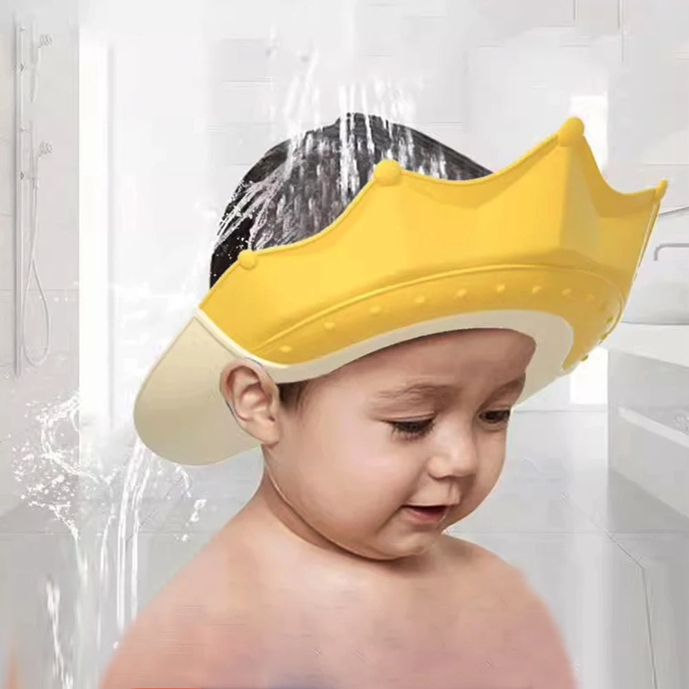 Adjustable Size Children Shampoo Cap Crown Baby Shower Cap Cartoon Bath Visor Infant Hair Shield Ear Protection Waterproof