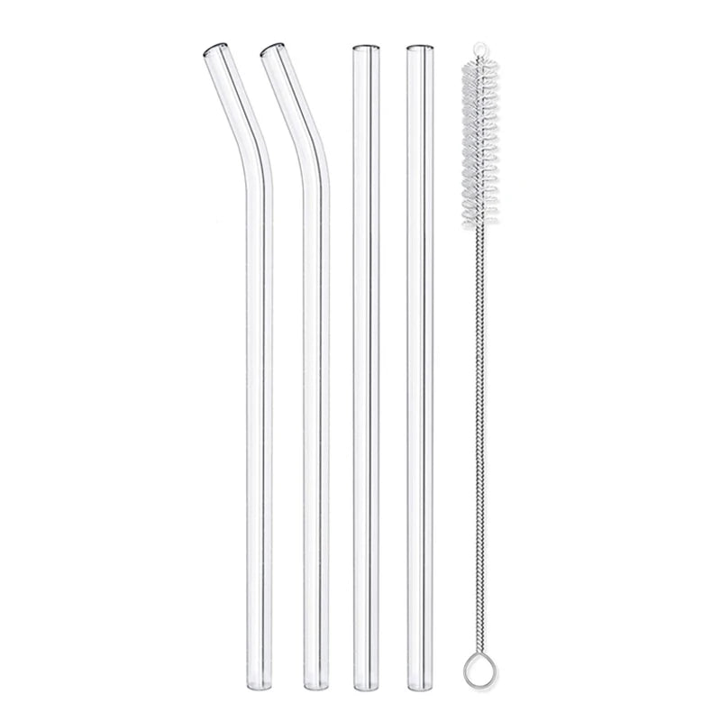 4/8Pcs Reusable Glass Straws Clear Glass Drinking Straws 8 Inch 8mm Tubes Juice Smoothie Tea Straws Glasses Straw Set for Drinks