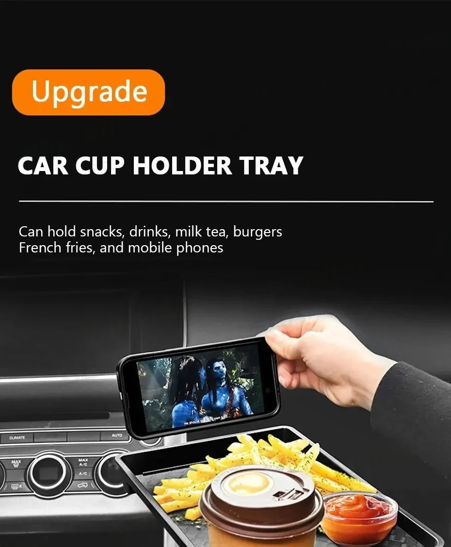 Car Cup Holder Expender Multi-Function Drink Holder with Food Table 360 Degree Adjustable Base Tray for Lunch Snack