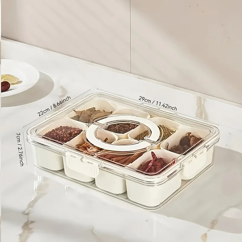 8 Grids Divided Serving Tray Storage Box Kitchen Portable Sub-format Seasoning Separator Box Fresh-keeping Snack Fruits Food Box