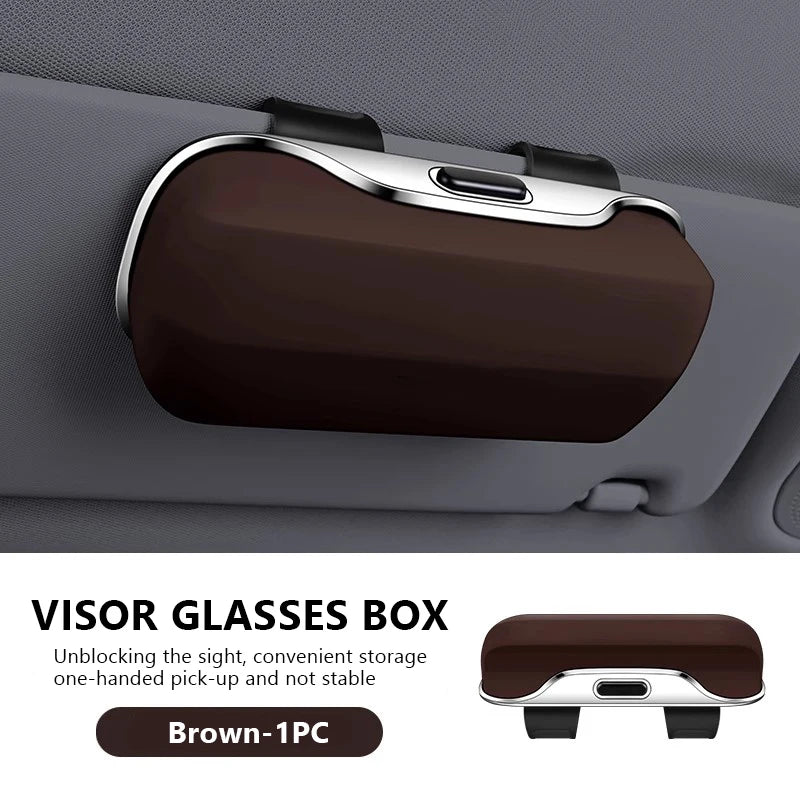 Car Glasses Box Portable Press Switch Sunglasses Holder Support Driver Goggle Case Car Sun Visor Eyeglasses Storage Box
