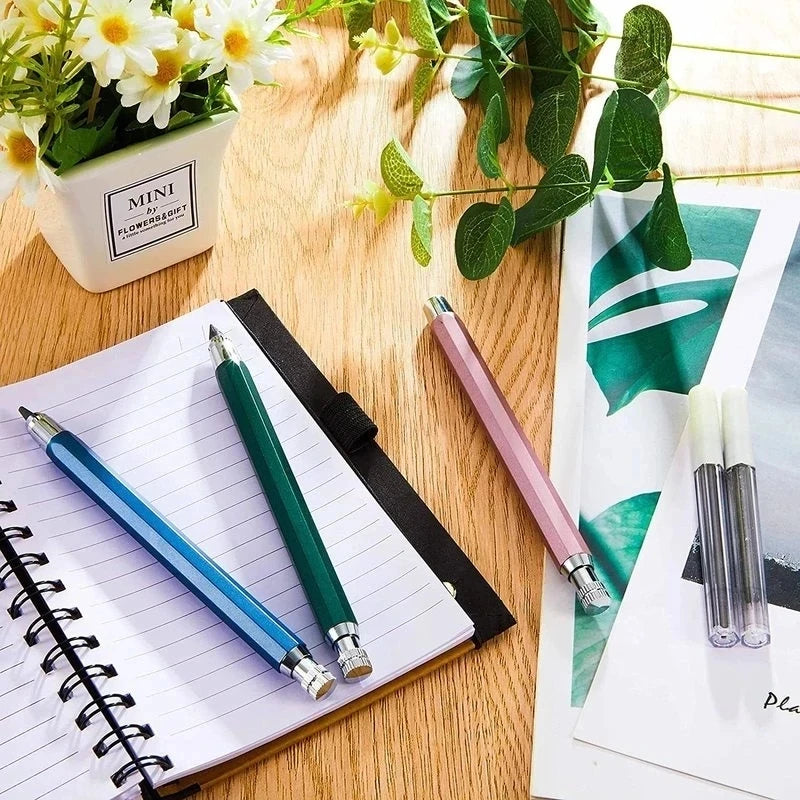 Metal Drawing Pencil with 2B 4B 6B 8B Leads Set Professional Art Sketch Mechanical Pencil Kawaii Stationery(1Pencil+1Lead) 5.6mm
