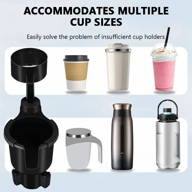 Car Cup Holder Expender Multi-Function Drink Holder with Food Table 360 Degree Adjustable Base Tray for Lunch Snack